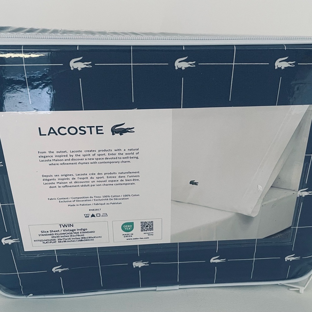 Lacoste 100% Cotton Sheet Set Dark Blue/White Gator Print